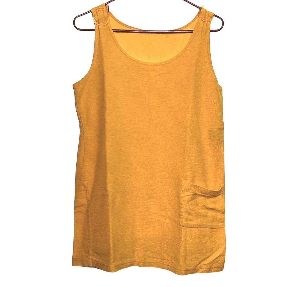 Women’s Mustard Yellow Sleeveless Tunic Tank Top Ring Strap Pocket Top